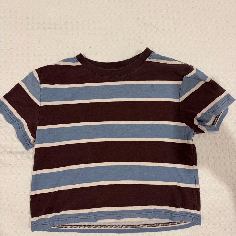BDG Striped Short Sleeve Tee in Brown, Blue, Cream